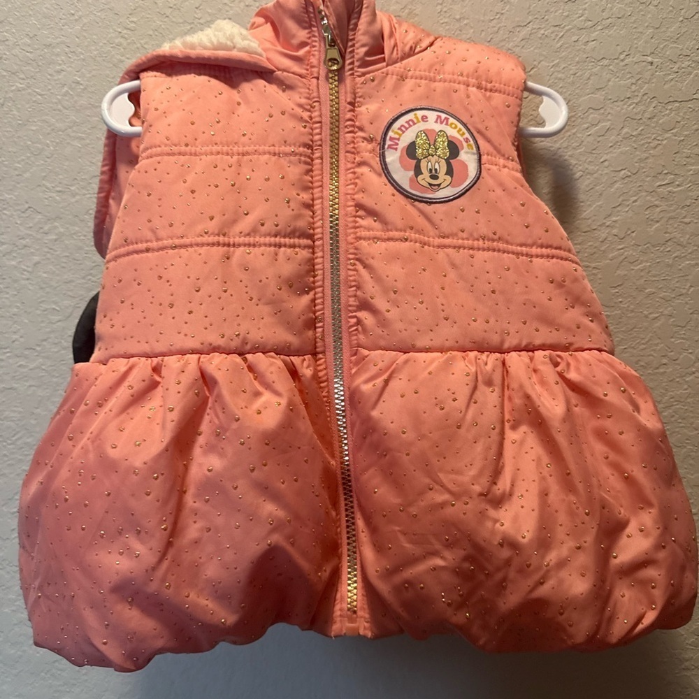 Disney Minnie Mouse Sparkly Pink Puffer Vest Jacket with ears Size 3T